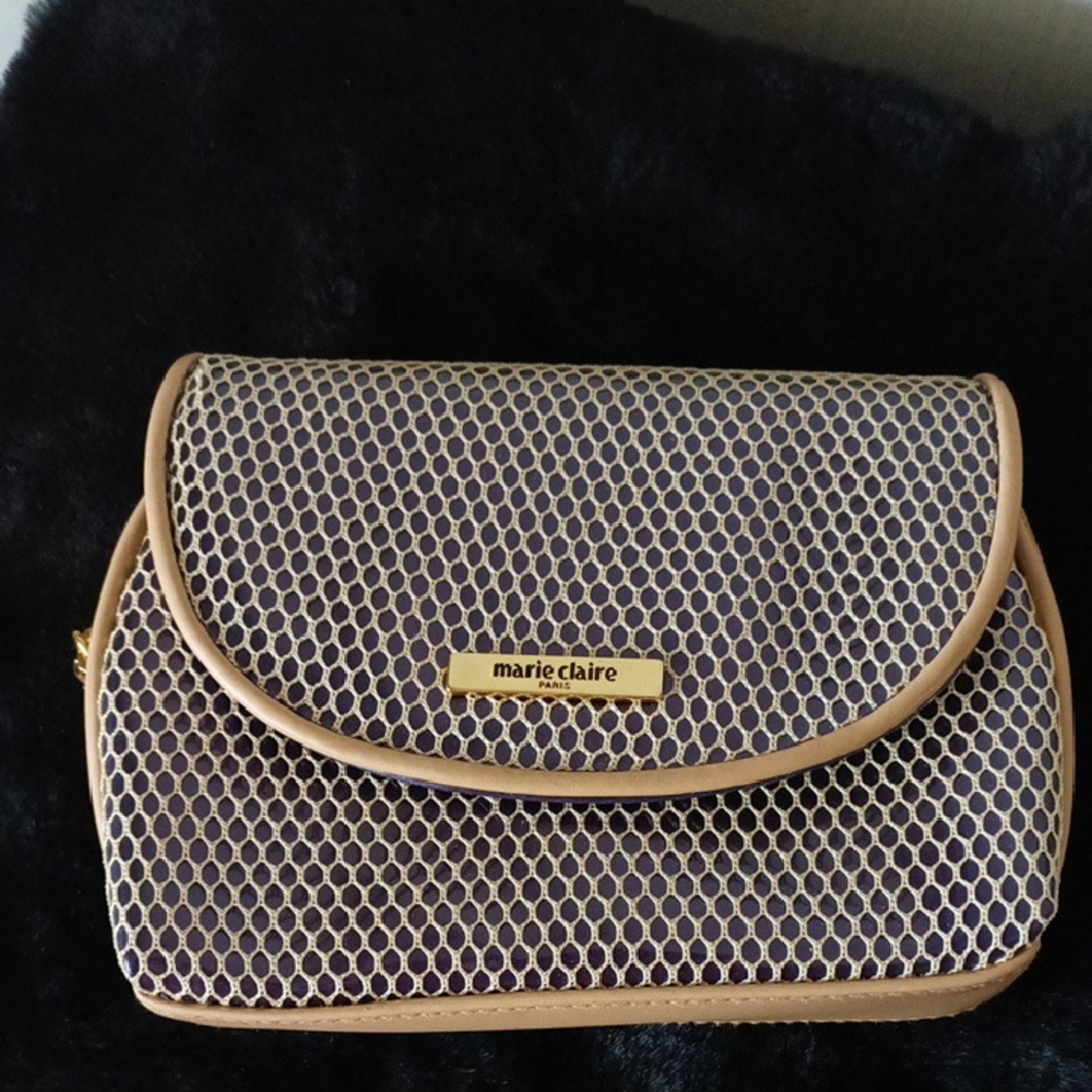 RARE  Vintage Marie Claire Brown and Cream Women's Cosmetic Or Clutch